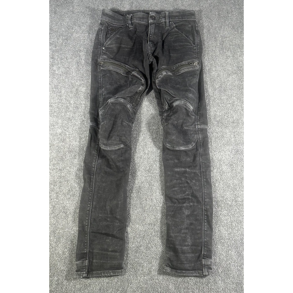 G-Star Raw 5620 3D Zip Knee Skinny Jeans Faded Ashy Black Wash Moto Biker 30x30